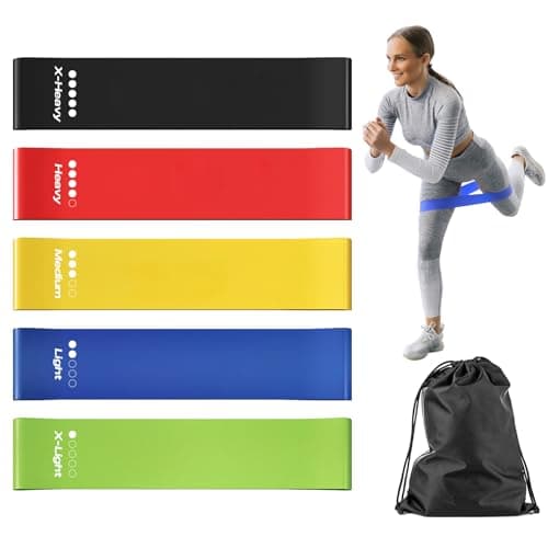Resistance Bands Set of 5, 100% Natural Latex Skin-Friendly Exercise Loop Bands with 5 Resistance Levels for Legs, Glutes, Arms, Back - Includes Carry Bag for Home, Gym, Yoga, Pilates, Training.