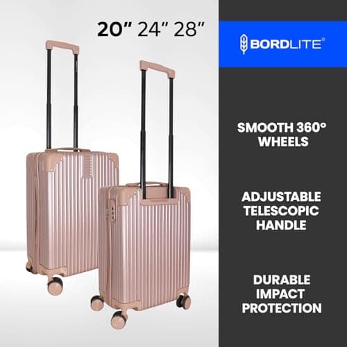 Bordlite 20 Inch Cabin Suitcase (55x35x20cm) Airline Approved Carry On Luggage – Lightweight ABS Hard Shell Travel Case with 360 Spinner Wheels, Telescopic Handle & Combination Lock – Rose Gold — view 4