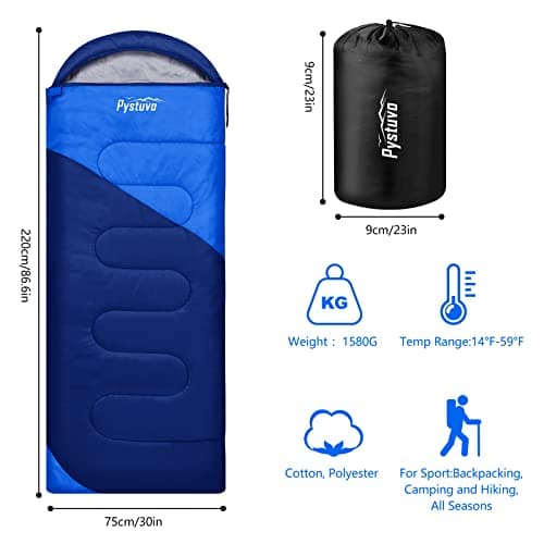 Pystuvo Sleeping Bag for Adults,4 Season Sleeping Bag,Lightweight,Waterproof Indoor & Outdoor Use,Navy Blue+Blue — view 2