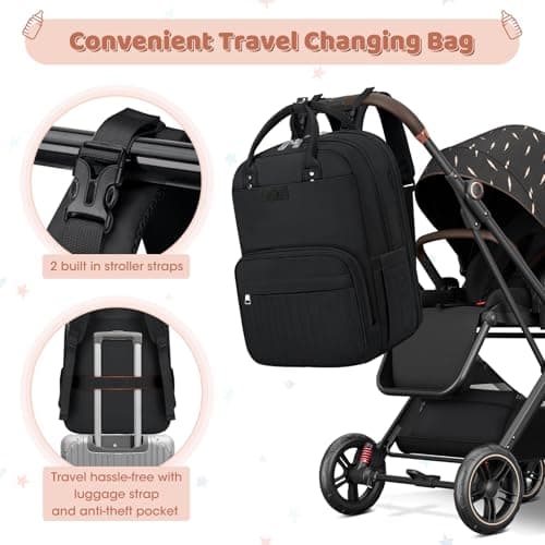 Baby Changing Bag Backpack with Portable Changing Mat Waterproof Nappy Bag Multifunction Baby Diaper Bags Large Rucksack Bag for Mom & Dad Black — view 6