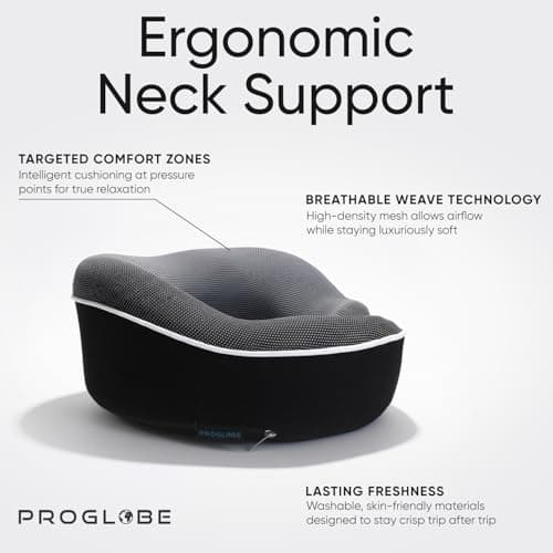 Proglobe Neck Pillow for Travel, Memory Foam, Long Haul Flights, Black — view 3