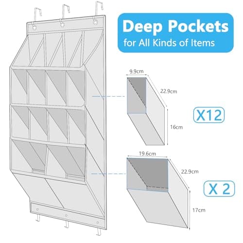FENTEC Over Door Shoe Storage, Door Shoe Organizer 14 Pockets, Hanging Shoe Storage Organiser Back of Door Shoe Rack, Sturdy 600D Oxford Fabric with 3 Hooks for Space Saving, Heavy Duty, Grey — view 4