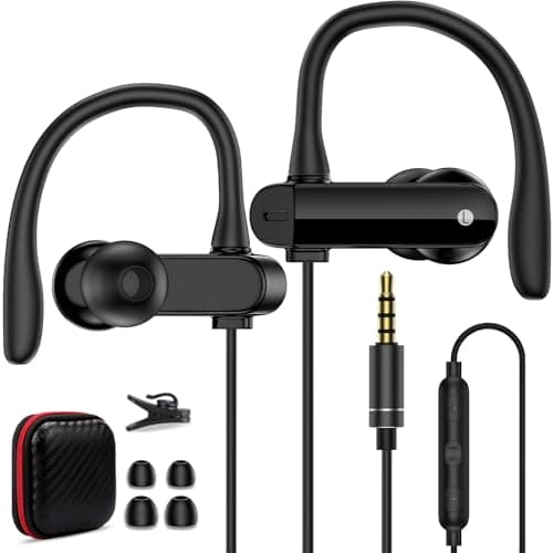 AIAUXAI Wired Over Ear Earbuds with Mic EarHook 3.5mm Sport Headphone,Black