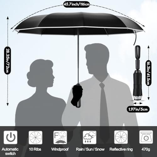 Copulan Windproof Compact Travel Umbrella,Large Strong but Light Portable and Automatic Folding Rain Umbrella, small inverted for travel size — view 3