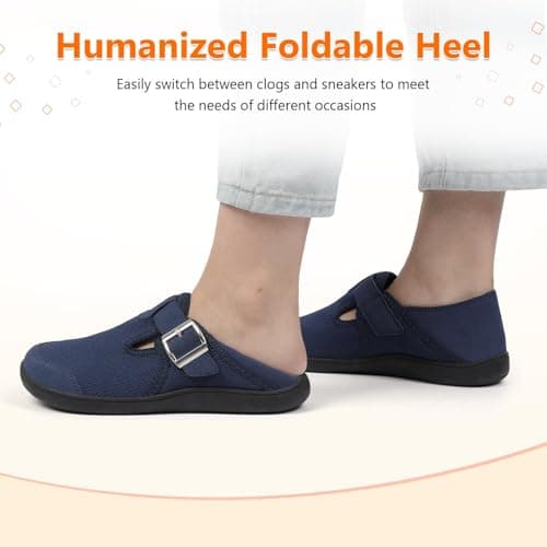 JIASUQI Barefoot Shoes Womens Wide Casual Walking Shoes Zero Drop Minimalist Sneakers with Adjustable Strap Slip on Clogs for Office Shopping Travel(Navy 41,Size UK 7.5) — view 5