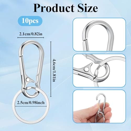 BOHUIZ 10 Packs Metal Keychain Carabiner Clip, Stainless Steel Heavy Duty Key Chain, Keyring Key Ring Chain Clips Hook Holder Key Organizer for Men Women,Silver — view 2
