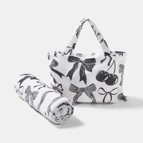 OHS Bow Print Sun Lounger Towels with Pockets, Soft Quick-Dry Absorbent Beach Towels for Adults Sunbed Towel Microfibre Large Beach Towel in a Bag Summer Holiday Essentials, 75 x 215cm - Monochrome — view 4