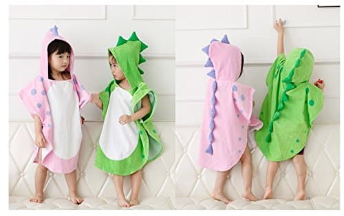 Alltops Kids Cotton Hooded Towel Cartoon Unicorn Dinosaur Bathrobe Bath Poncho Towel for Boys Girls, 0-4 years, Pink Dinosaur — view 5