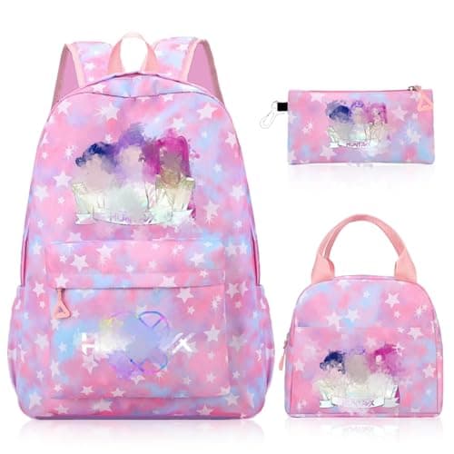 K Pop School Backpack, 3 Piece Set with School Bag Lunch Bag Pencil Case