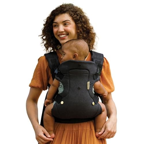 Infantino Flip 4-in-1 Convertible Baby Carrier, Adjustable, Ergonomic Babywearing, Registry Essential, Baby Carrier for Newborn to Toddler, Black and Gold
