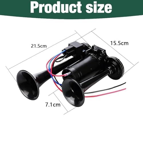 Air Horn 12V 600DB, Universal 12V Dual Trumpet Air Horn Kit, Truck Train Air Horns with Compressor, Double Tube Train Horn, Dual Trumpets for Truck, Train, Car, Van, Black — view 2