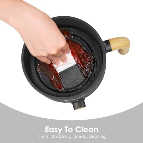 Audecook Electric Hot Pot with Steamer, 1.5L Portable Non-Stick Mini Multifunctional Cooker, Travel Electric Skillet with Dual Power Control for Ramen Noodles/Pasta/Egg/Soup/Oatmeal (Black) — view 6