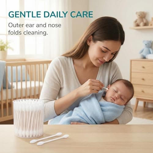 Ciieeo Baby Safety Cotton Buds 56 PCS - Ear Swabs with Large Tips for Newborn Ear Cleaning, Double Tipped Tapered Cottonbuds with Paper Sticks, White — view 2