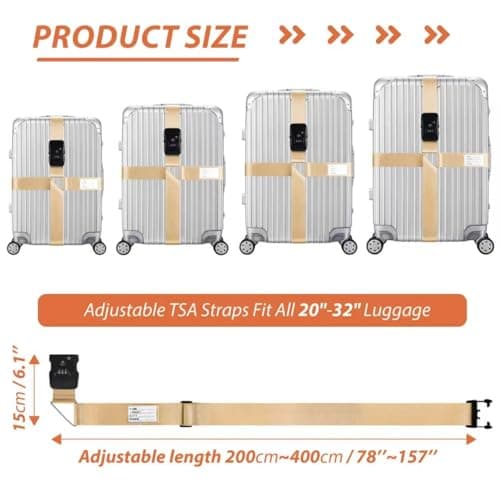 Linpr Adjustable Cross Luggage Straps with TSA Approved Locks, Khaki — view 3