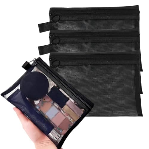 3 Pcs Black Small Makeup Bag for Handbag, Small Cosmetic Bag Organise with Zipper, Portable Travel Pouches for Handbags, Makeup Pouch for Women Men Holiday Travel Essentials（Medium）
