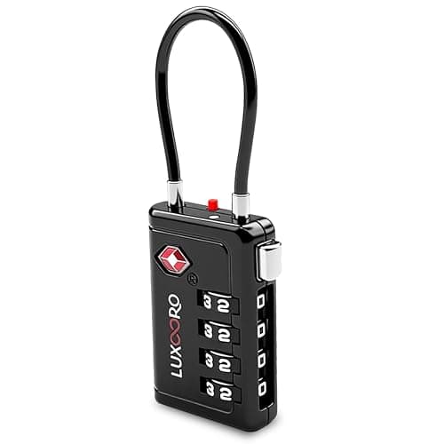 LUXOORO TSA Approved Luggage Lock with Alert Indicator, 4-Digit Resettable Combination, Durable Zinc Alloy Travel Lock for Suitcase, Backpack, Toolbox, Locker, All-Purpose, keyless – Black, Black 1