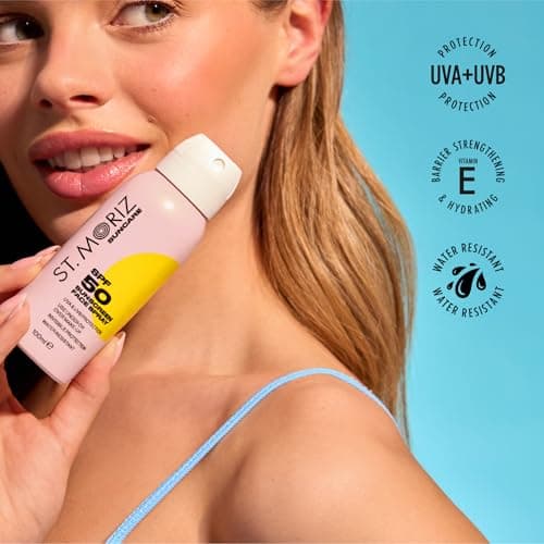 St Moriz Suncare SPF 50 Sunscreen Face Spray | UVA & UVB Invisible Protection SPF 50 Sun Protection Face Mist with Vitamin E | Wear Under or Over Makeup | Dermatologically Tested | Vegan | 100ml — view 3