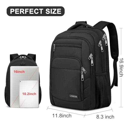 Liokesa Laptop Backpack for Men Women, School Bags Backpacks for Boys Girls,Water Resistant Backpack,15.6 Inch College Bookbag Daypack, Black — view 3