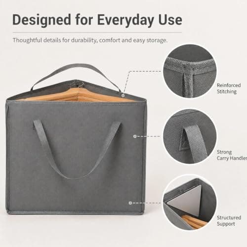 2 Pcs Hanger Storage Set, Triangular Hanger Storage Bag, Foldable Large-Capacity Clothing Storages Box, Moisture-Proof with Handles, Suitable for Wardrobes, Balconies, and Bathrooms (Gray) — view 4