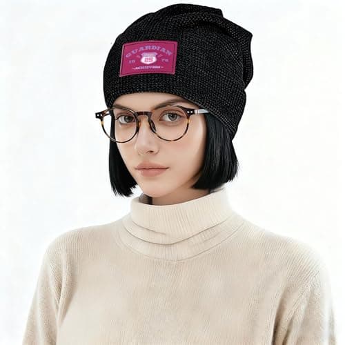 ZALXOZYL Slouchy Beanie Run Sustainable Travel Soft Journey Lightweight Traveling Light Plush Inner Lining Cartoon Patterns Travel Black 4 — view 5