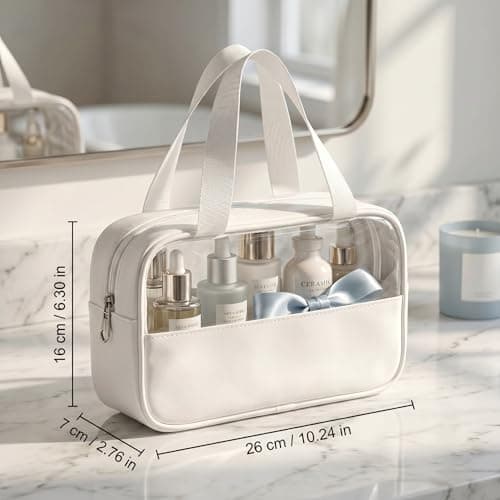 Clear Makeup Bag Travel Toiletries Bag, Toiletry Bags for Women, Waterproof Emergency Kit Bag for Girls, Portable Make up Wash Pouch for Travel Holiday Essentials Accessories (White) — view 2