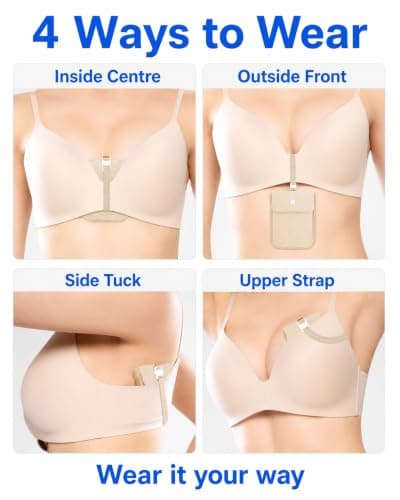 Bamneat RFID-Blocking Travel Bra Wallet, Hidden Money Pouch with Adjustable Elastic Strap, Perfect Secret Pocket Protect Your Passport Credit Cards Valuables, Nude, XL, RFID Protected — view 5