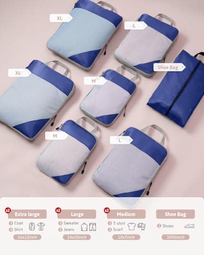 Meowoo 7-Piece Compression Packing Cubes for Luggage, Travel Organisers — view 2