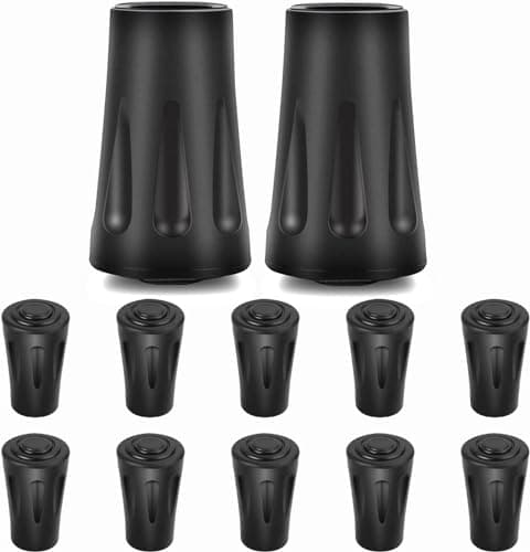 Walking Stick Caps & Trekking Pole Tips - Anti-Slip Rubber Tips, Universal 11mm Replacement Caps for Hiking Poles, Walking Canes & Nordic Poles (Black, 12PCS)