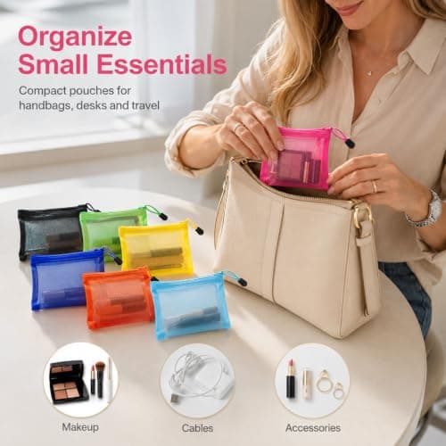 Colourful Mesh Zipper Pouches, Travel Organiser Storage Bags, 7 Pack — view 4