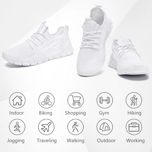 LANGFEUU Mens Trainers Breathable Lightweight Non-Slip White UK Size 9.5 — view 6