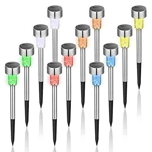 GIGALUMI Solar Lights Outdoor Garden Waterproof,12 Pack,Stainless Steel LED Solar Garden Lights for Patio, Lawn, Yard and Landscape Decor, Color Changed