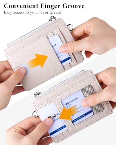 Teskyer Card Holder Wallet, Slim Credit Card Wallets, Minimalist, RFID Blocking, 1 ID Window, with Zipper, Holds up to 8 Cards, Beige — view 3