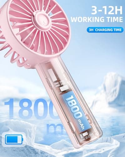 Portable Handheld Fan, Small Personal Hand Fan with 3 Speeds 1800mAh USB Rechargeable, Mini Hand Held Fan for Makeup Eyelash, Travel Gifts for Girls Women Kids — view 3
