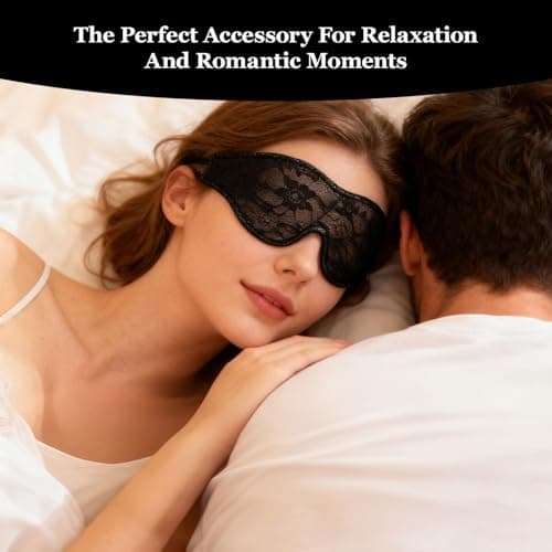 Lace Sleep Mask for Adults, 100% Blackout Anti-Wrinkle Eye Mask with Soft Silk Fabric, Comfortable Sleeping Blindfold for Women & Men, Perfect for Travel and Meditation (Black) — view 5