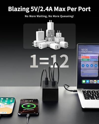 LuminexDesigns 12-Port USB Charging Station for Cordless Lamps, Black — view 4