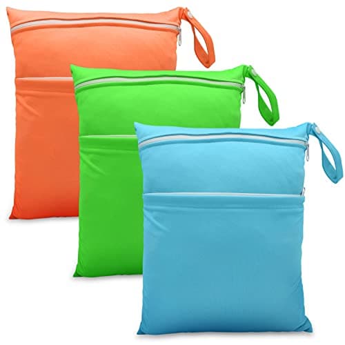 JNBGTU 3Pack Waterproof Wet Dry Bags, Reusable Washable Double Zipper Pockets, Ideal for Diapers, Swimming, Travel, Gym, and Beach