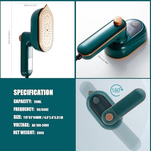 HOORayeah Travel Mini Steam Iron - 180° Rotating Foldable Handheld - Fast Heat Up - Lightweight Portable Steamer for Home Business and Travel — view 2
