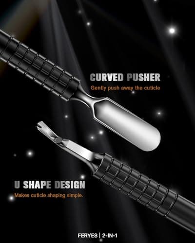 FERYES Cuticle Pusher with Fork, 2-in-1 Cuticle Remover Tool, Upgraded Stainless Steel Cuticle Trimmer Nail Care Tool for Manicures- Black(5.8 Inches — view 3