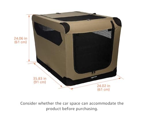 Amazon Basics 2-Doors Portable Soft-Sided Folding Travel Crate Kennel for cat, dog, and other small animals, Tan, L 91 cm x 61 cm x 61 cm — view 2