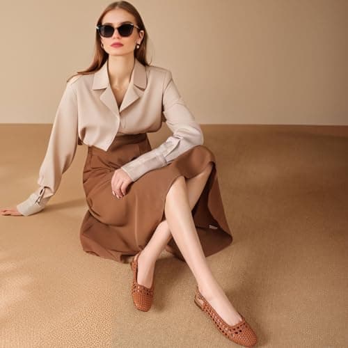 IBDPOSH Woven Slingback Flats for Women Square Toe Braided Sandals Comfortable Dressy Summer Shoes for Office and Travel, Brown, 3 UK — view 2