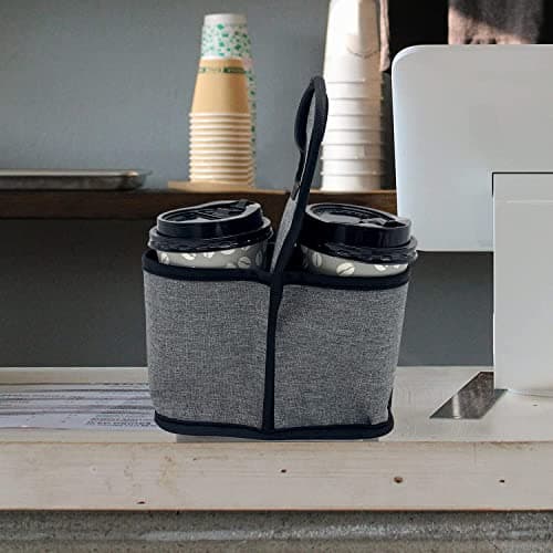 KOSTOO Portable Drink Carrier and Reusable Coffee Cup Holder for Hot or Cold Drinks, On-The-go Water Bottle Cup Caddy with Adjustable Elastic Fastening Strap, Gray (Gray-2 Pockets) — view 6