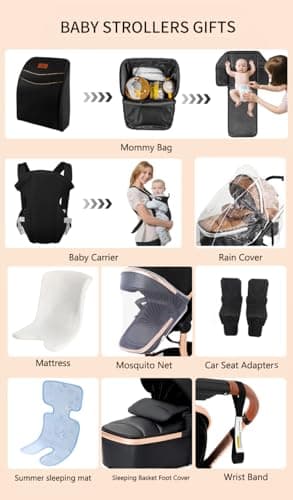 Magic ZC PU Leather 3 in 1 Pushchair Pram Travel System, Baby Stroller 3 in 1 with Reversible Two Pushing Modes, Newborn Infant Carriage One-Click Folding, Toddler Buggy Aluminum Frame (White 518) — view 2