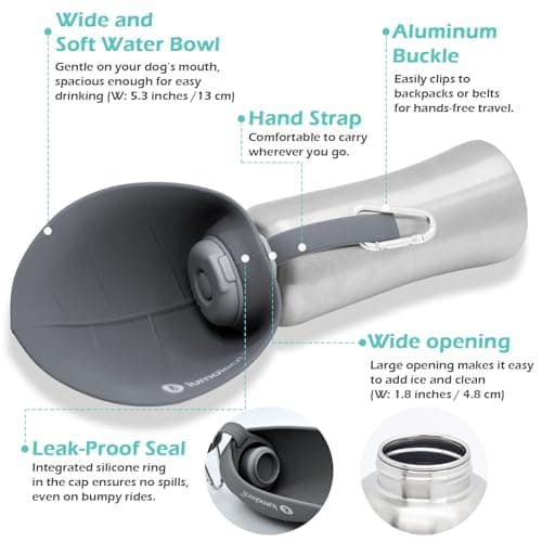 LumoLeaf Portable Dog Water Bottles 800ml, Stainless Steel Pet Travel Water Bottle Dispenser for Walking, Hiking and Outdoor, Portable Water Bowl for Large Dogs (Grey) — view 4