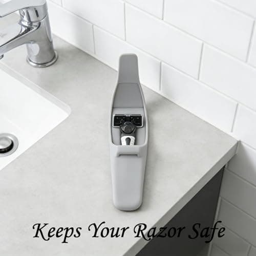 Silicone Razor Cases Waterproof Shaver Protectors Portable Travel Storage Containers for Manual Razors Safety Blades Covers Lightweight Carrying Cases for Hiking Travelling Outdoor（Grey + Blue） — view 5