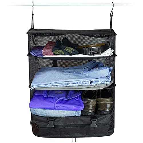 Muross Travel Luggage Organizer Portable Travel Shelves Bag 3-Shelf Suitcase Packing Cube Collapsible Hanging Closet Storage Bag Space Saver for Wardrobe Suitcase Carry On — view 3
