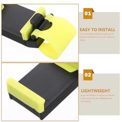 Lurrose Yellow Adjustable Steering Wheel Mobile Phone Holder Car Mount Quick Hook Design Cellphone Stand Compatible with Various Smartphones — view 3