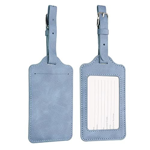 kwmobile Luggage Tags - 2X Synthetic Leather Name Address Cards for Travel Luggage, Suitcases - Blue Grey