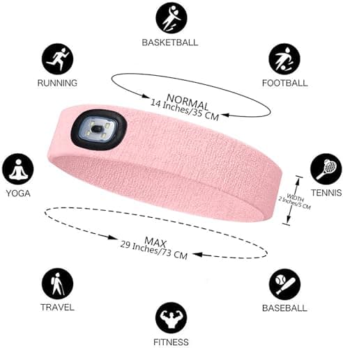 ATNKE LED Lighted Headband, USB Rechargeable Running Hat Ultra Bright 4 LED Waterproof Light Lamp Headlamp High Stretch Moisture Wicking Multi-Color/Light Pink — view 2