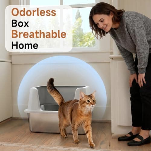 Stainless Steel Cat Litter Tray,XL,Easy to Clean,Odor-Resistant,Scoop,Gray — view 5