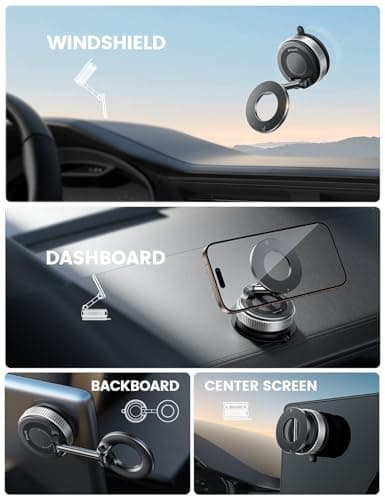 Lamicall Vacuum Magnetic Car Phone Holder, Upgraded Suction Cup Car Mount for Magsafe, 360° Rotatable for iPhone 17 16 15 13 Pro/Max/Plus/Air/Mini on Mirror, Smooth Surface, Windscreen - Silver — view 2